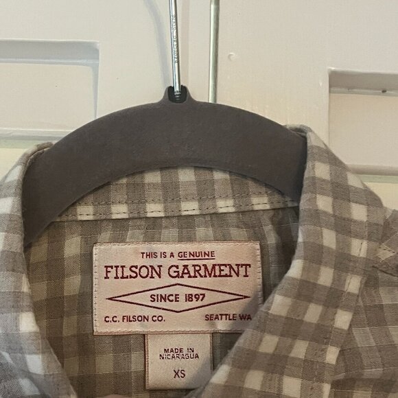 Filson buttondown shirt XS women plaid grey taupe beige - Picture 4 of 10